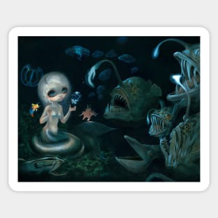 Creepy Cute Mermaid with Sea Monsters Sticker